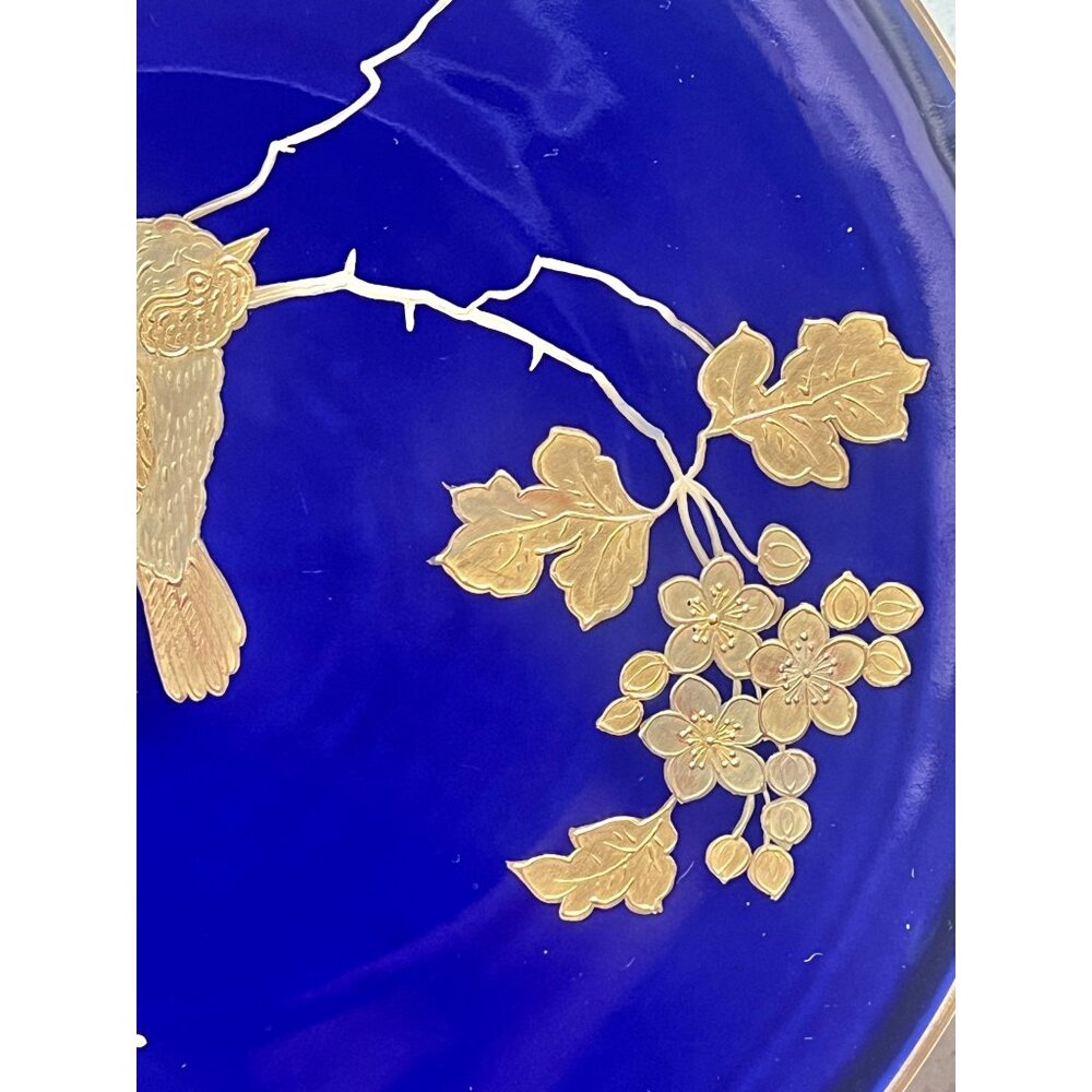 Antique Pirkenhammer 1800s Cobalt Blue Cabinet Plate With Encrusted Gold 8 7/8" - Picture 6 of 12